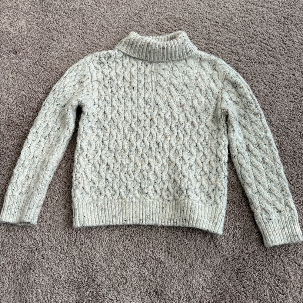 Zara cable-knit oatmeal light grey marled turtleneck sweater 8-9